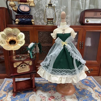 1/3 1/4 1/6 Blythe sizeblythe размер Cotton Doll bjd Дрехи за кукли Панделка с къс ръкав Тъмно зелена рокля Аксесоари за кукли