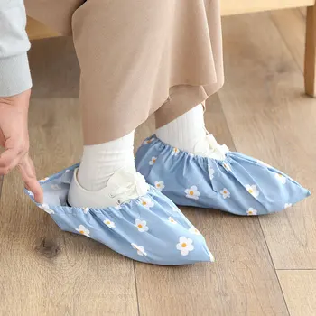 1 чифт измити платнени обувки покриват сгъстяване износоустойчив за многократна употреба еластичен вътрешен прах крак капак отпечатани противоплъзгащи обувки покритие