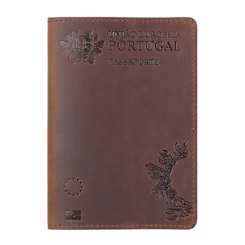 100% естествена кожа Португалия паспорт покритие за португалски притежател на кредитна карта паспорт случай унисекс пътуване портфейл