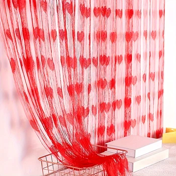 100x200cm червен сърцевиден пискюл линия завеса прозорец врата разделител спалня баня кухня градина дял декор сватба подпори