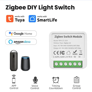10A Tuya DIY Zigbee Smart Switch 2-Way 2Gang Voice App Control Light Relay Module Smart Home работи с Alexa Google Home Алис