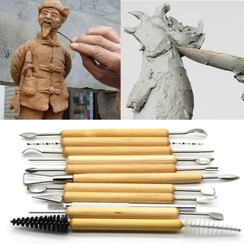 11pcs/set Комплект за скулптуриране на глина Скулптура Изглаждане на восъчна резба Керамика Керамични инструменти Полимерни шейпъри Глинено моделиране Издълбан инструмент