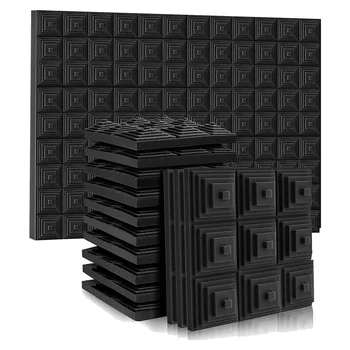 12 пакет звукоизолиращи акустични панели от пяна, 2x12x12 инчови звукоизолиращи стенни панели, звукопоглъщаща пяна за игрална зала, спалня