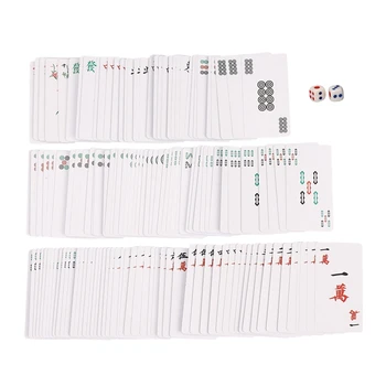 144Pcs / Set Mah Jong хартия Mahjong китайски карти за игра игра с 2Pcs кубчета преносими пътуване забавление карти за игра комплект Нов