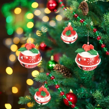 1Pcs Коледна украса за дома Червен бял метален звънец с панделка коледно дърво висящи Bell бижута аксесоари