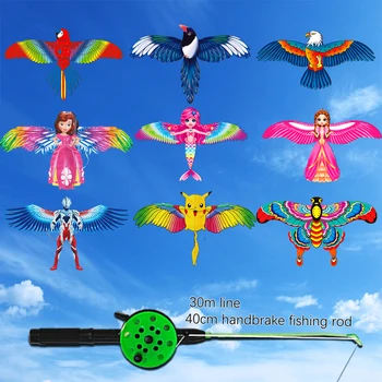 1Set деца летящи хвърчило играчка карикатура пеперуда русалка папагал свраки орел хвърчило с дръжка деца летящи хвърчила открит играчки