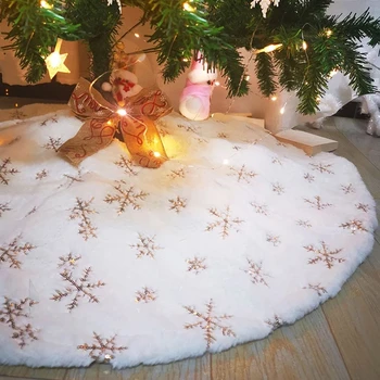 1pc-78cm коледно дърво пола изкуствена кожа килим златна снежинка бял плюшен мат за дома Коледа дърво Нова година декор престилка орнамент