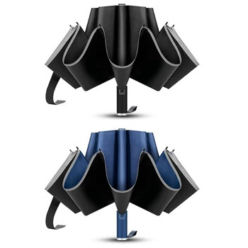 2-Pack Travel Umbrella, Unbreakable 10 RIBS Umbrella, Black & Blue Metal+Cloth For Rain & Sun, Automatic, Foldable Reverse