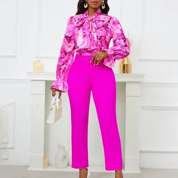 2 парче комплект африкански дрехи за жени пролет Африка облекло 2024 нов плюс размер облекло печат риза панталони съвпадение комплекти с колан