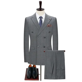 2023 Висок клас каре двойно сплит (костюм + панталони) Мъжки четири сезона Висок клас лек бизнес Джентълмен Мъжки комплект от две части