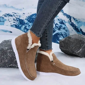 2023 Гореща продажба Нова зима топло случайни жени глезена ботуши плътен цвят къси плюшени обувки голям размер водоустойчиви ботуши дамски обувки