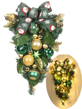 2023 Коледен венец Нова Pvc зелена панделка с главата надолу дърво топка зелено растение Коледна украса Висяща врата