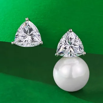 2023 Нов високовъглероден диамант 8 * 8 Дебел триъгълник инкрустиран 11 мм перлени наушници със стилен и универсален стил