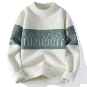 2023 Нова есен зима мъжки популярни половин висока яка имитация норка руно качество пуловер пуловер тънък годни черно бяло каки