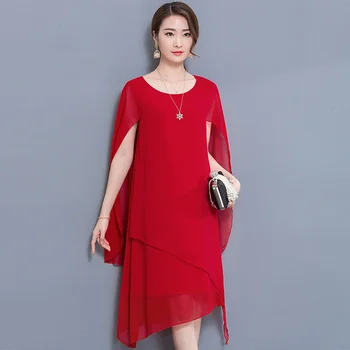 2023 Нова рокля от шифон пелерина елегантна официална Вечерни рокли за жени лятна роба парти червено облекло