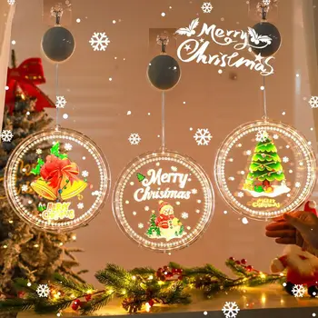 2024 Коледна лампа Висяща лампа за прозорци Коледна декоративна лампа Витрина за магазин Декорация на стая LED издънка светлина малка цветна лампа