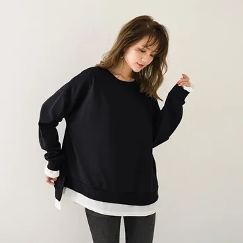 2024Нова тениска с обло деколте свободен пуловер с дълъг ръкав дамски GRAY22