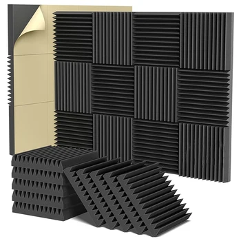 2X12x12inch Акустични панели от пяна, звукоизолиращи стенни панели с висока плътност Акустични панели от пяна Самозалепващи се (12 пакета)