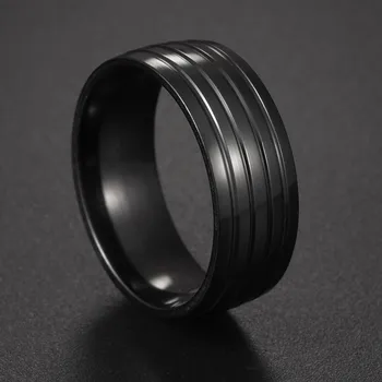 36 Стилове Неръждаема стомана Черни талисмани Мъжки пръстени Сватба Годеж 8 мм Прост четири линия широка гума мъжки гладка мода бижута