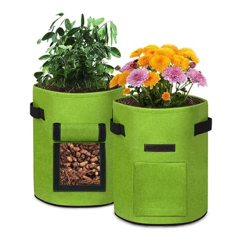 3X 10 галон растителни торби отглеждане чанта чанти с прозорец и дръжки картофи засаждане чанта нетъкан текстил домати Бъке