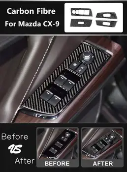4Pcs въглеродни влакна кола прозорец превключвател панел капак подстригване интериорни аксесоари за Mazda CX-9 2019-2020