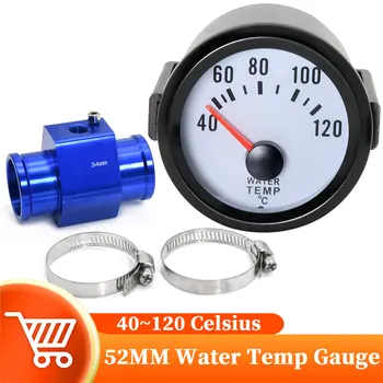  52mm Температурен габарит на водата с 1 / 8NPT 10MM сензор за температура на водата Метър за температура на водата Синя подсветка 40 ~ 120 Целзий за състезания 12V