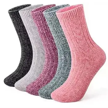 5Pair цвят смес термични чорапи удобни полиестерни влакна меки сняг чорапи зимата топло дишаща обувка чорапи жени