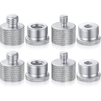  8Pcs Mic Stand Thread Adapter Set, 5/8 Female To 3/8 Male And 3/8 Female To 5/8 Male Screw Adapter Thread Silver