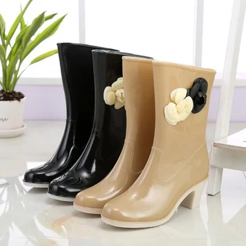BCEBYL Summer New Fashion Women's Wellies Jelly High Heels Wellies Rain Shoes Waterproof Galoshes Дамски обувки за вода
