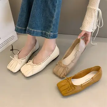Bailamos марка жени плоски обувки мода квадратни пръсти плитка приплъзване на дами случайни мокасини меки балетни обувки Zapatos Mujer