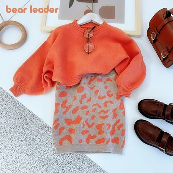 Bear Leader Комплект дрехи за момичета Пролет и есен Нова мода Детски пуловер Топ в двойка с пола Моден комплект 2 части