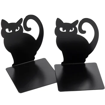 Black Cat Bookend Метални държачи за тапицерия Организатор за четене на щепсели Декоративна желязна форма Изящни офис файлови стойки Bookends