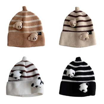 Cartoon Toddlers Stripe Hat Winter Warm Cap 6M to 2Y Kids Knitted Hat Soft Bonnet Shower Gift for Boys and Girls H37A