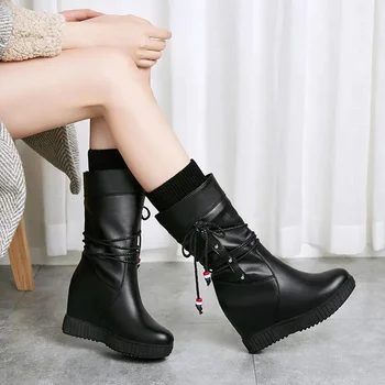 Cresfimix Botas Femininas мода бял комфорт височина увеличени есен & зима ботуши за жени дама плюс размер черни обувки A656