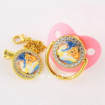 Disney Cartoon Baby Pacifier and Clip Chain BPA Free Silicone Infant Rhinestone Nipple Soother 0-36 месеца подарък за душ