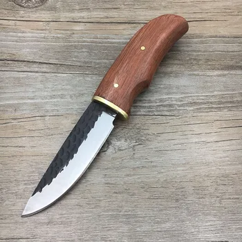 Dropship Fixed Blade Survival Knife Въглеродна стомана за къмпинг лов Дървена дръжка Кожена обвивка