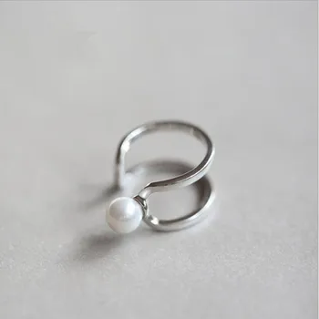 Fashion Simple Hollow Double Pearl Silver Plated Jewelry Not Allergic Exquisite Popular Opening Rings R080