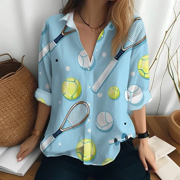 Harajuku стил риза пролет и есен високо качество риза женска мода бутон риза тенис 3D отпечатани риза с дълъг ръкав