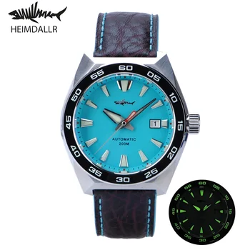 Heimdallr мъжки водолазен часовник 45mm син циферблат пълен Lume сапфир керамични панел автоматично движение 20Bar водоустойчива кожена каишка