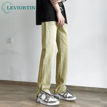 High Street измити с цип прави дънки панталони мъже американски стил пентаграм декорирани хлабав деним панталон Y2K улично облекло