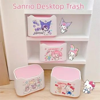 Kawaii Sanrio Hello Kitty My Melody Kuromi Desktop Trash Bedroom Sundries Confetti Cartoon Garbage Cans Cute Household Products