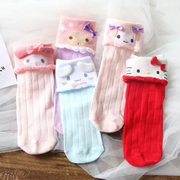 Kawaii Sanrio Детски чорапи Cinnamoroll Hello Kittys My Melody Cute Anime Плюшени играчки Топъл под Начало Чорапи Y2K Подаръци за деца