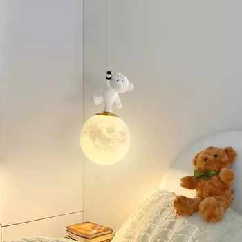 LED нощен полилей модерен сладък малък бял мечок момче момиче стая декоративни светлини Nordic творчески коридор балкон лампи