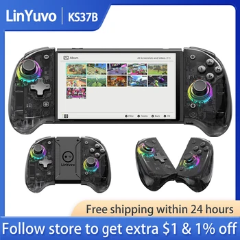 LinYuvo KS37B Прозрачен гейминг JoyPad безжичен геймпад Bluetooth контролер джойстик за Nintendo Switch / OLED / Lite