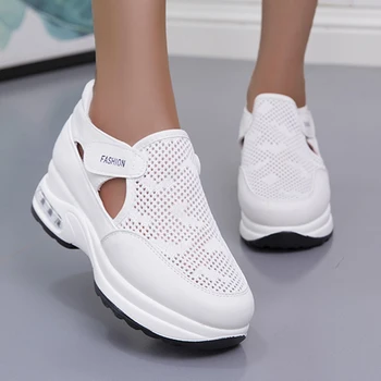 Lucyever Hollow Out клинове маратонки жени 2022 дишаща окото ежедневни обувки жена въздушна възглавница платформа спортни обувки плюс размер 43