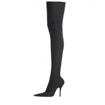 MKKHOU мода над коляното ботуши жени нови висококачествени ликра плат посочи висок ток еластични панталони ботуши Daily Commuter модерен