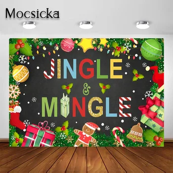 Mocsicka Jingle and Mingle Backdrop Holiday Merry Christmas Party Photo Booth Фон за фотография Декорации за фотосесии