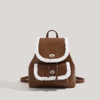New Trend 2024 Зимна кожена раница за жени Ученическа ученическа чанта Момичета Packbag Висококачествени чанти за рамо Bolsas Известна марка