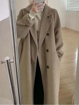 Sandro Rivers вълнено палто за зимно топло дълго ежедневно извънгабаритно палто с модерен ретро шал яка улично облекло за жени