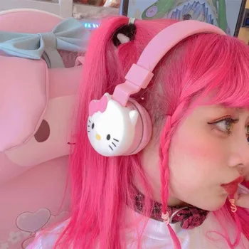 Sanrio Hello Kitty Kawaii Bluetooth безжични слушалки анимация карикатура стерео монтирани на главата игри Bluetooth слушалки моден подарък